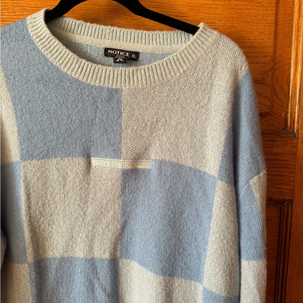 Notice the Reckless, Blue Checkered Sweater, Women’s Size XL - Picture 3 of 8